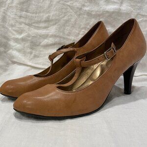 Kelly & Katie Tan T-Strap Heels, Size 9